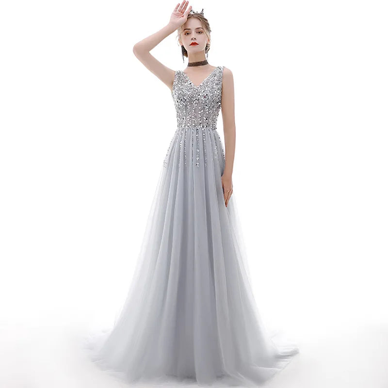 Luxury Trailing Women Mature Temperament Formal Elegant Long Evening Dress
