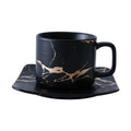Marble Pattern Golden Matte 280ml White Black Square Dish Coffee Tea Cup Set