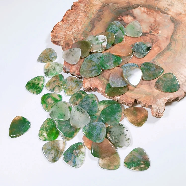 Huiying Printing Guitar Accessories Picks Healing Gemstone Natural Moss Agate Guitar Pick