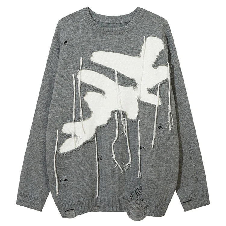 Men's Custom Autumn and Winter Fashion Casual Sweater Round Neck Collar Distressed Tassel Pullover Sweater