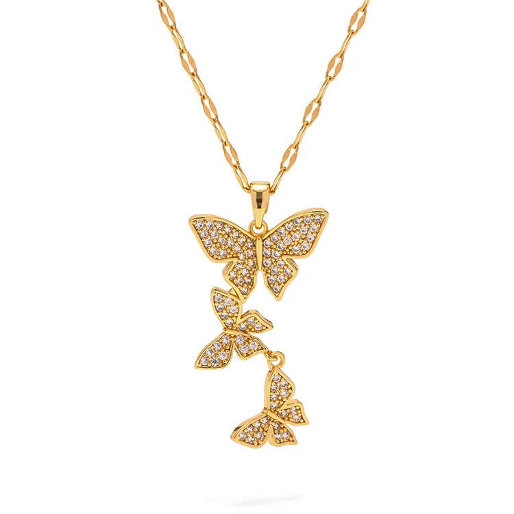 High end jewelry dainty full diamond butterfly pendant necklace jewelry