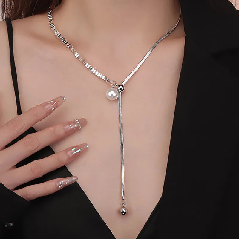 Adjustable Drawstring Pearl Choker Necklace Party Sexy Fashion Snake Bone Chain Sweater Jewelry Necklaces