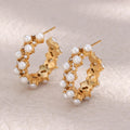 Guarantee Dreamshow Exaggerated Hollow Out Fresh Water Pearl Hoop Earrings 18K Gold Plated Stainless Steel Zircon Earrings