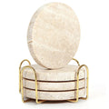 Natural Marble Travertine Coasters Non-Slip Absorbent Round Stone Drink Mat  Cork Pads for Table Decor Wedding Gift
