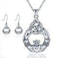 Fashion Claddagh Design Zirconia 925 Sterling Silver Celtic Heart Earring Necklace Wedding Bridal Jewelry Sets Women