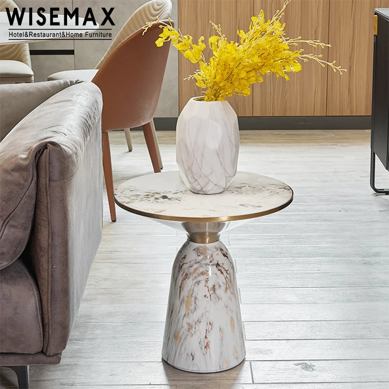 WISEMAX FURNITURE Light Luxury Slate Top Sofa Side Table Simple Round Marble Coffee Tea Table for Home Hotel Living Room