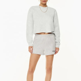F230450 Custom Women Sportswear Shorts Suit Casual Loose Fleece Streetwear Sweatshirt Shorts Two Piece Set Women Clothing