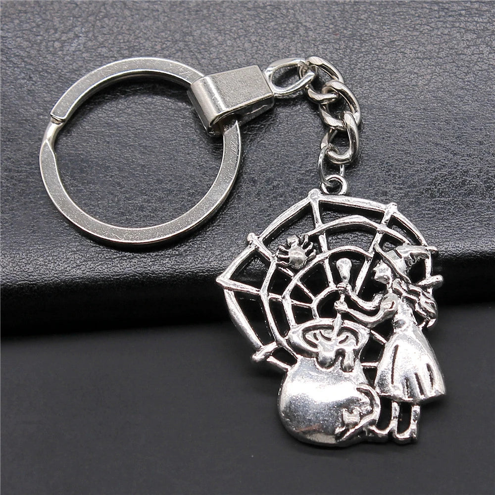 WYSIWYG 40x33mm Antique Silver Plated Zinc Alloy Poisonous Spider Cobweb Sorcery Witch Key Chain Souvenirs Gift P2-ABD-C11127