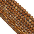 Natural Stone Yellow Wood Grain Loose Round Beads Straight Hole Necklace Bracelet Jewelry Making Semi-finished Beads Strands