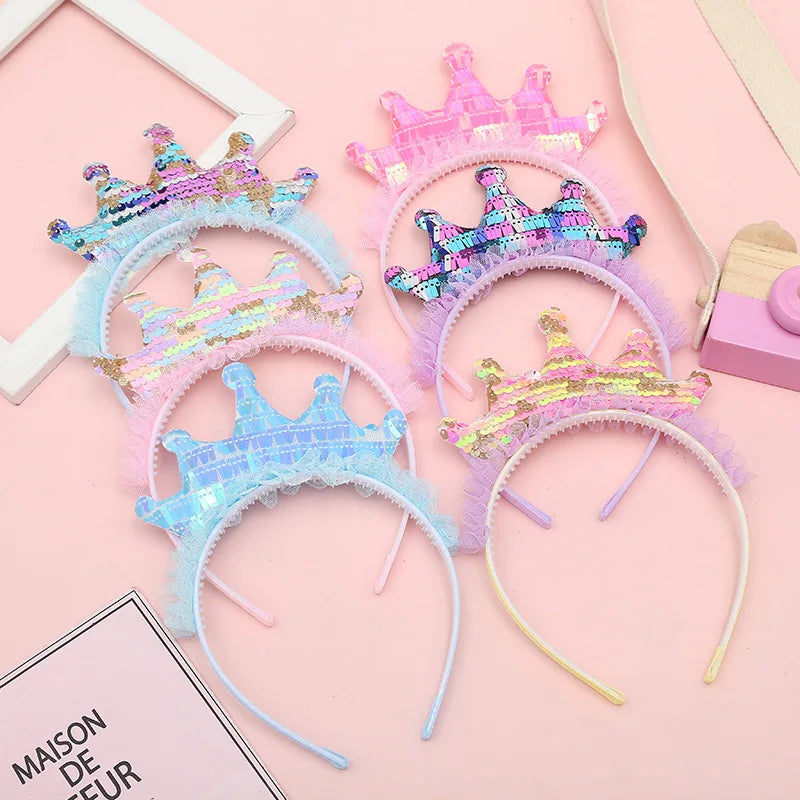 New Design Colorful Sequin Hair Hoop Holiday Party Kids Hair Hoop Cute Tiara Crown Princess Hair Accessories