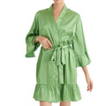 Ruffle Trim Women Kimono Robe Wedding Dresses for Bride