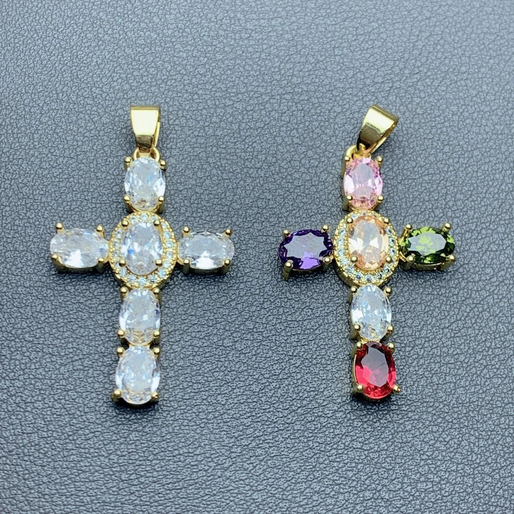 Wholesale Custom Bulk Shiny Cz Crystal Zircon Cross Necklace Pendants Charms for Jewelry Making Religious Accessories