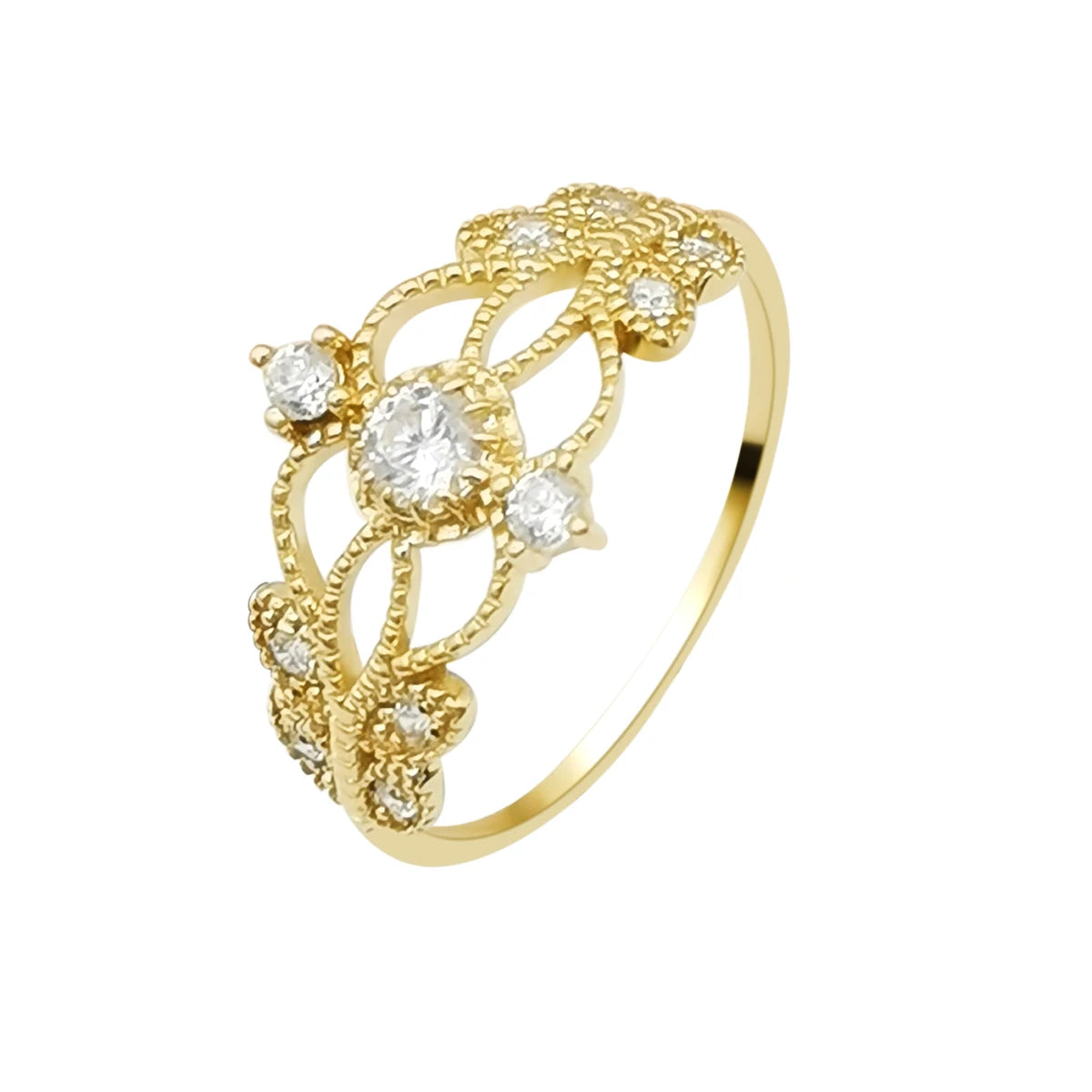 Latest Trendy 9K Solid Yellow Gold Crown Wedding Ring Zircon Fine Rings for Engagement Gift for Party Anniversary Women's Wear