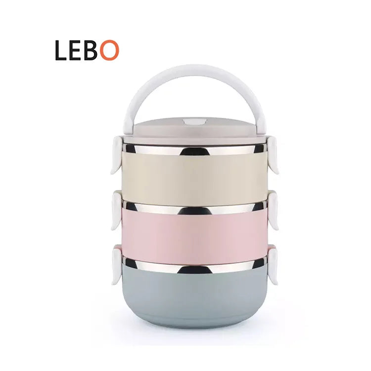 3 Tier Oval Thermal Stainless Steel Lunch Box Vacuum Insulated Bento Box for Kids