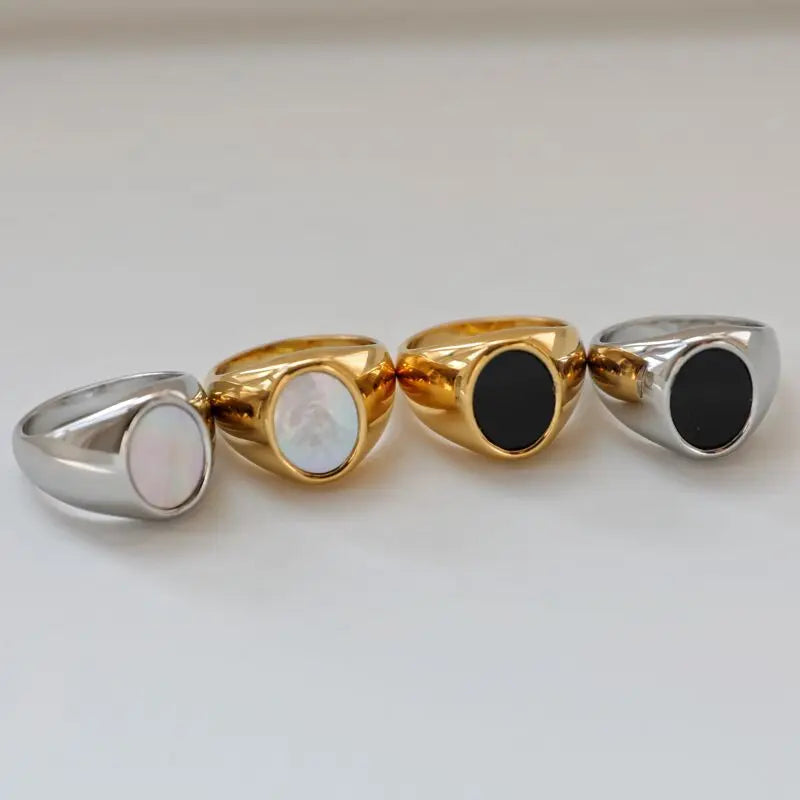 High End 18K Gold Plated Oval Shell  Finger Rings for Women Design Jewelry Gift for Women