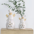Winter Holiday Nordic Handcrafted LED Ceramic Snowman Figurines-Christmas Decorations for Indoor/Outdoor Use