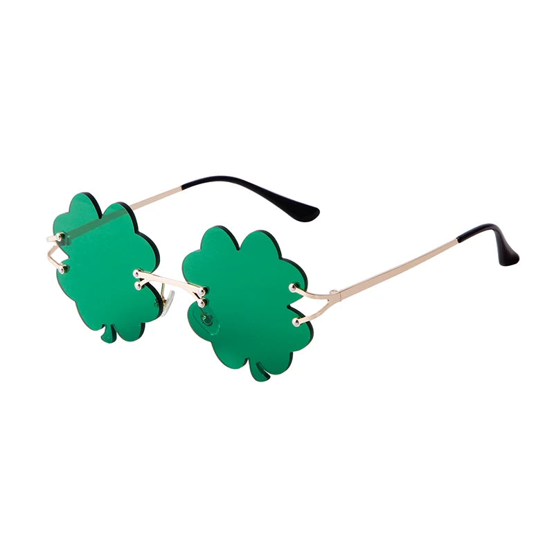 STORY STY8109 Fashion Frameless Lucky Clover Sun Glasses Women Green Lens UV400 Eyewear St. Patrick's Day Rimless Sunglasses