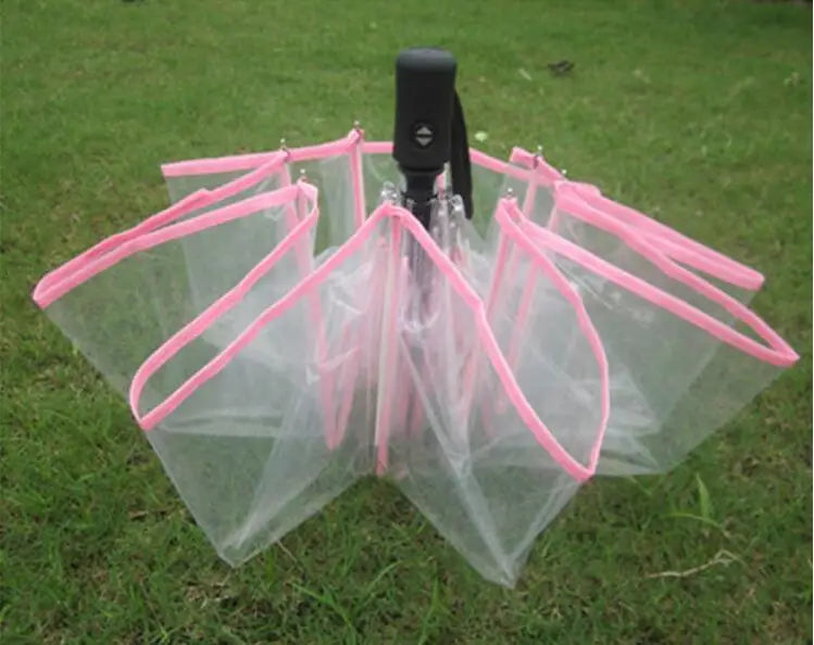 Automatic Open Close Folding 21inch clear Style Pink Edge PVC Umbrella