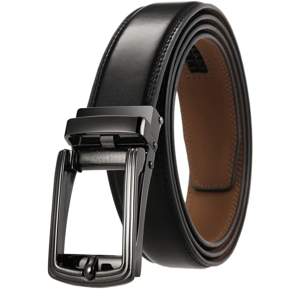 Custom Logo Black Brown Women Waist Belts Custom Designer Automatic Ratchet Buckles Automatic Genuine Leather Men Belt