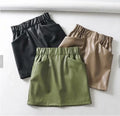 All Match Spring Autumn New Women's Elastic Waist Solid Color PU Leather Mini Short Skirt With Pockets