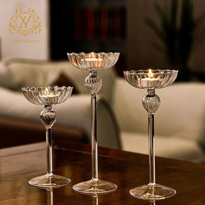 European Candle Holder Romantic Candlelight Dinner Props High Legged Striped Candlestick for Wedding Party Supplies Home Decor