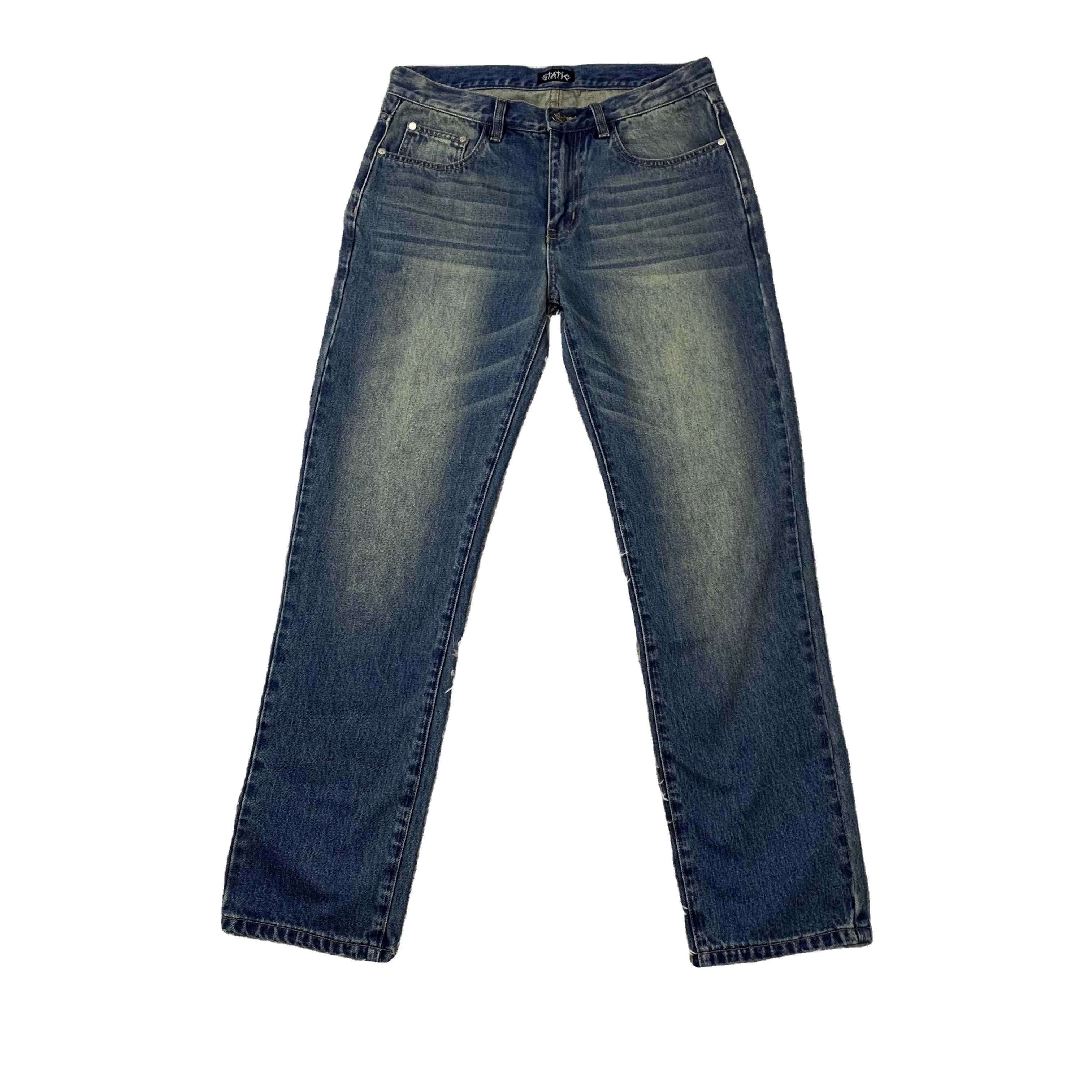 DENIMGUYS Custom Men's Vintage Washed Jeans Streetwear Y2k Pants Baggy Loose Monkey Wash Whisker Jeans Denim Pants for Men