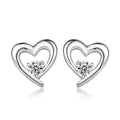 Classic Heart Studs Jewelry Women Round Cut CZ Non Fade 925 Silver Earrings