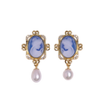 Non Tarnish Jewelry 18k Gold Plated Hypoallergenic S925 Silver Lady Portrait Agate Cameo Baroque Pearl Dangle Earrings for Women