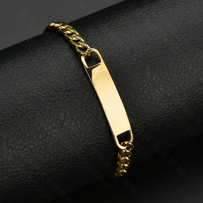 Meetyoo Wholesale Stainless Steel Couple Style Can Engrave Logo Chain Bracelet Never Fading PVD 18K Gold Plated Chain Jewelry