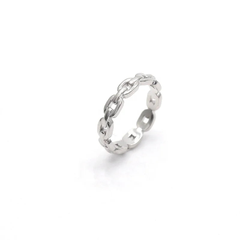 Dainty Adjustable Chain Ring Link for Charms Zircon 925 Sterling Silver Geometry Cuban Link Chain Ring for Women
