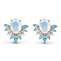 925 Sterling Silver Rose Gold Faceted Cut Moonstone Blue Topaz Earrings