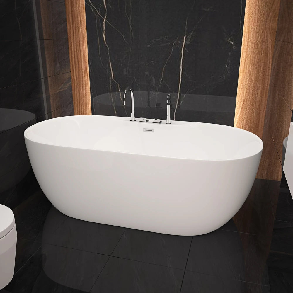 Modern Design Oval Shaped Acrylic Freestanding Soaking Bath Tub White Eco-Friendly Bathroom 5 Year Warranty