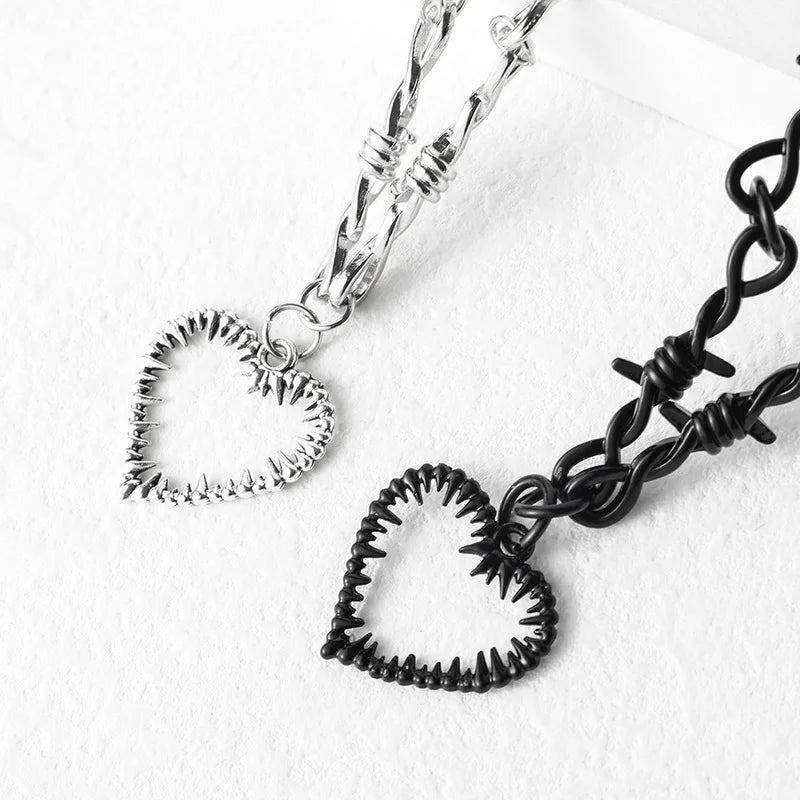 Small Wire Brambles Iron Unisex Choker Necklaces Barbed Wire Love Thorns Pendant Women Hip Hop Punk Gothic Dark Style Chain Gift