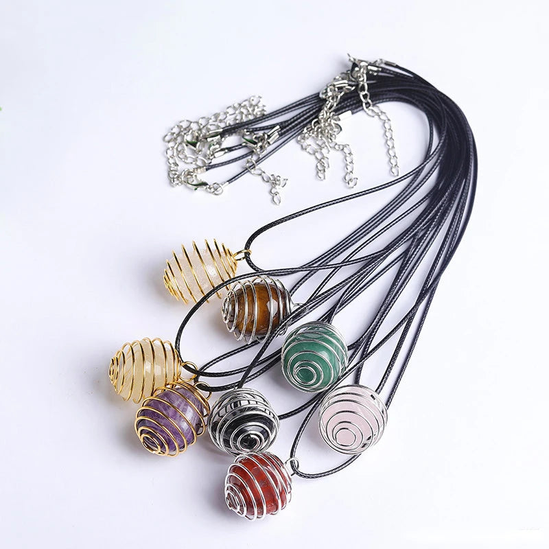 CELION Fashion Jewelry Wire Wrapped Gemstone Natural Healing Crystal Amethyst Pendant Necklace