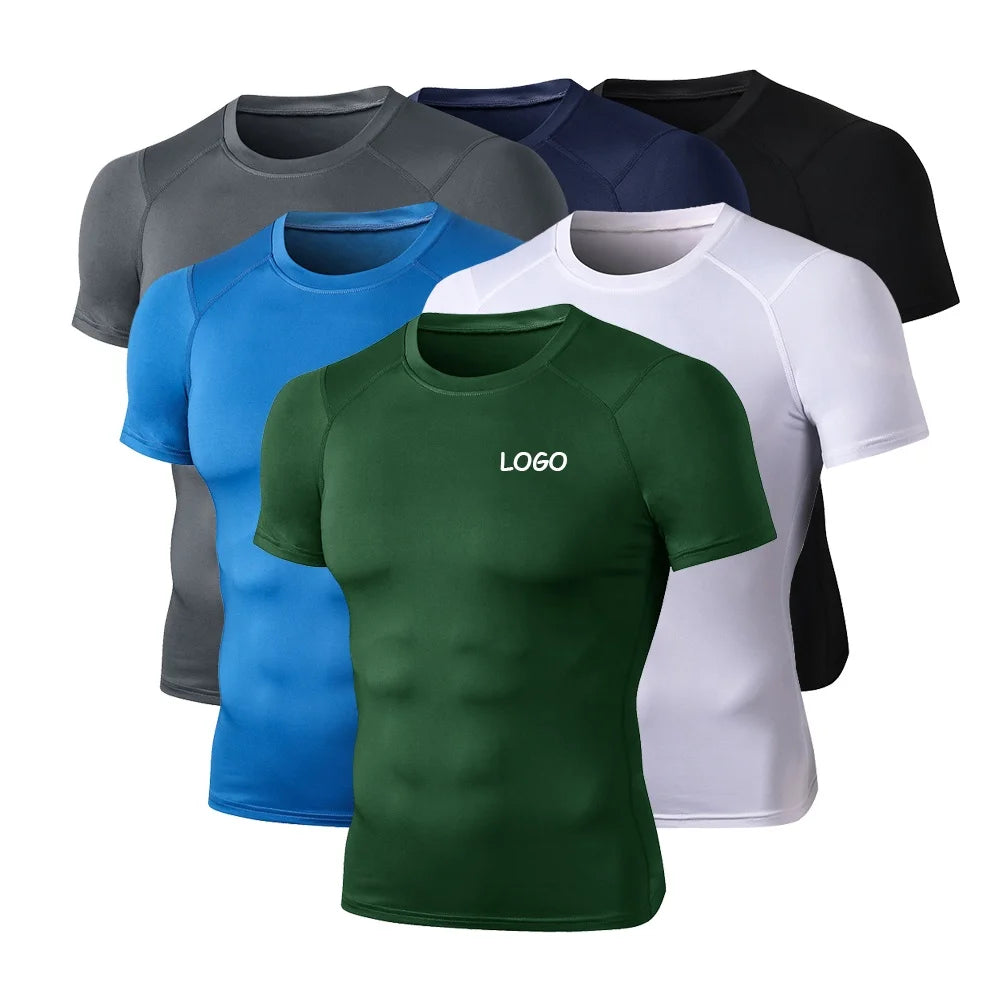 Mens Sportswear Top Athletic Quickly Drying Tight Sport Bodybuilding Polyester T Shirt Mens Fitness Shirts Gym Shirts Men