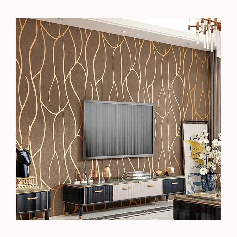 New Arrival Household Home Decor Modern 3D Brown Striped Design Shop Decorative Suede Non Woven Wallpaper