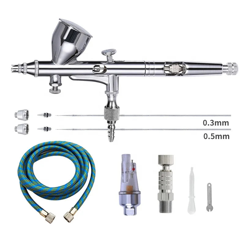 Dual Action Spray Gun Air Brush for Painting Set with 0.3 0.2 0.5mm Needles/ Nozzles/ Air Cap