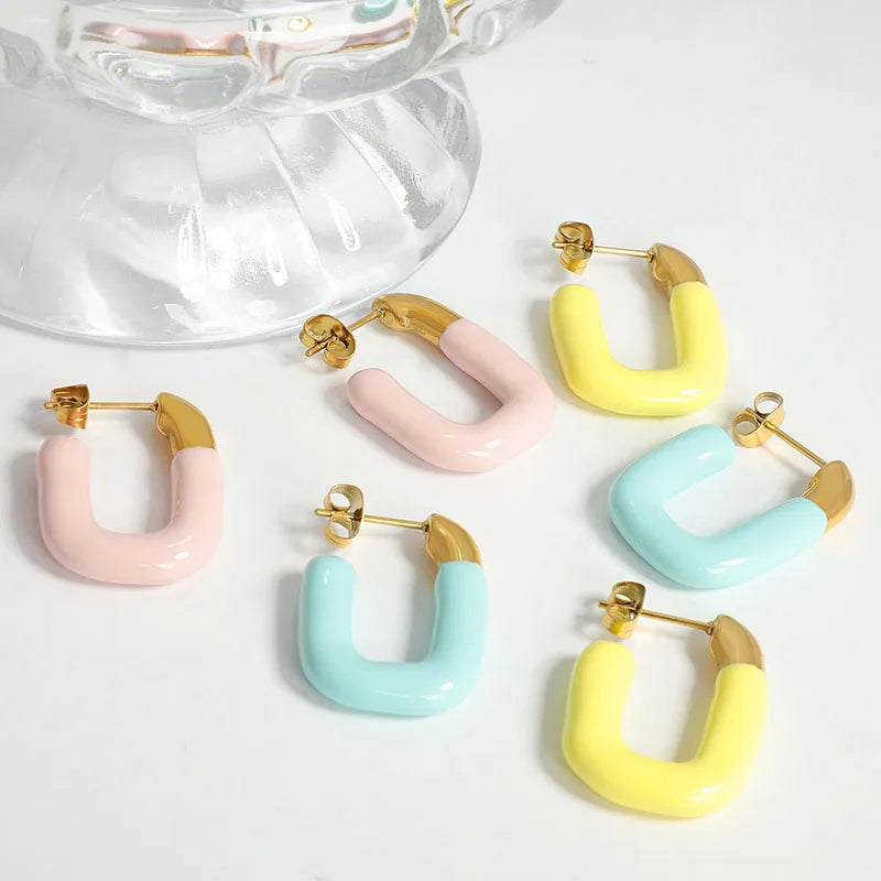 Wholesale U-shaped Round Multi Colors Enamel Hoop Earring 18k Gold Dripping Oil Hoop Enamel Earrings