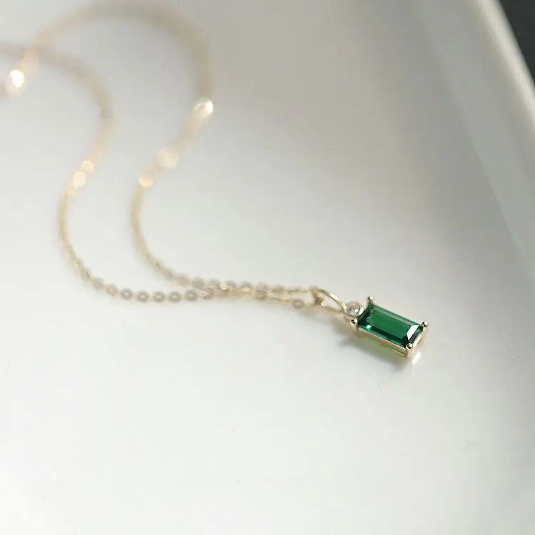 Collar De Plata 18k Gold Plated 925 Sterling Silver Rectangle Emerald Cut CZ Crystal Necklace