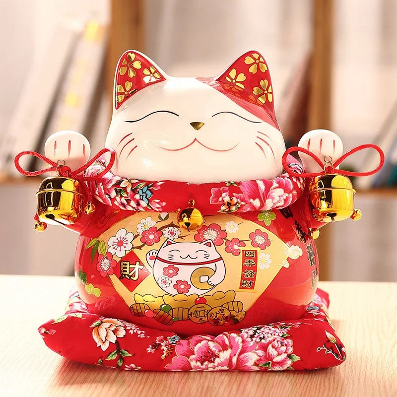 Big Size 10 Inches Huge Maneki Neko Waving Arm Big Size 9-inch Electric Automatic Shaking Hand Lucky Cat Piggy Coin Bank