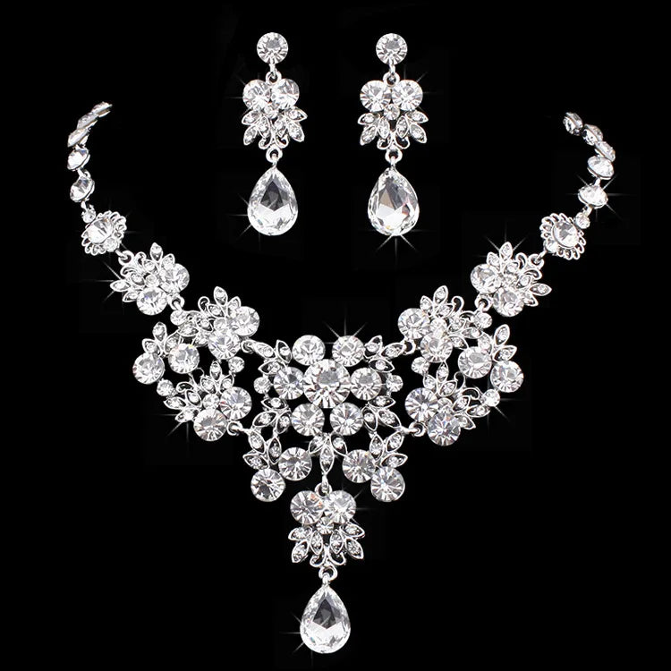 Conjunto De Joyas Trendy Jewelry Set Charm Gold Silver Color Wedding Drop Earring for Women Luxury Bridal Flower Necklace