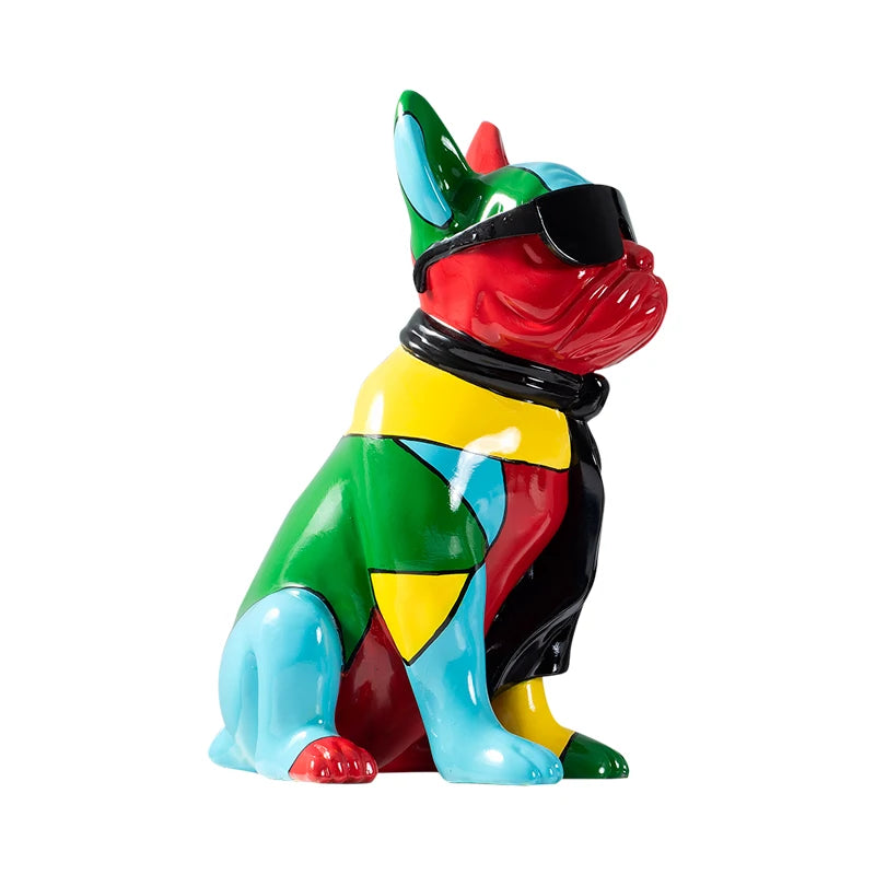 Custom Resin High Glossy Colorful Folk Art Bulldog Sculpture Modern Home Decoration