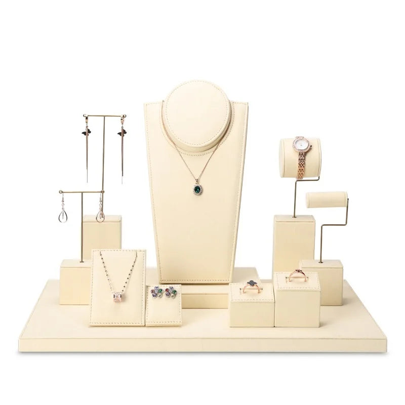 Nice Quality Luxury Beige Jewelry Display Set Window Show Jewelry Case Container