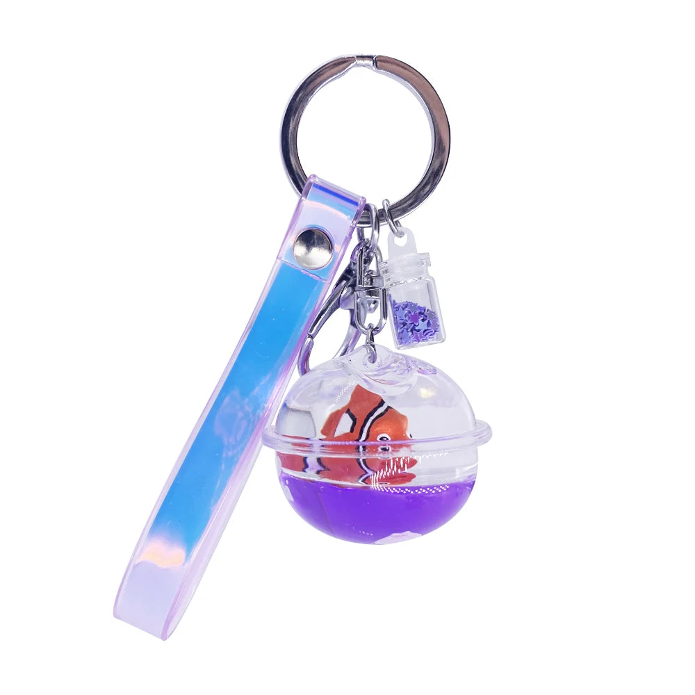 Acrylic Liquid Keychain for Aquarium Novelty Oil Filled Round Ball Water 3D Fish Floating Keyring Cute Floaty Keychains