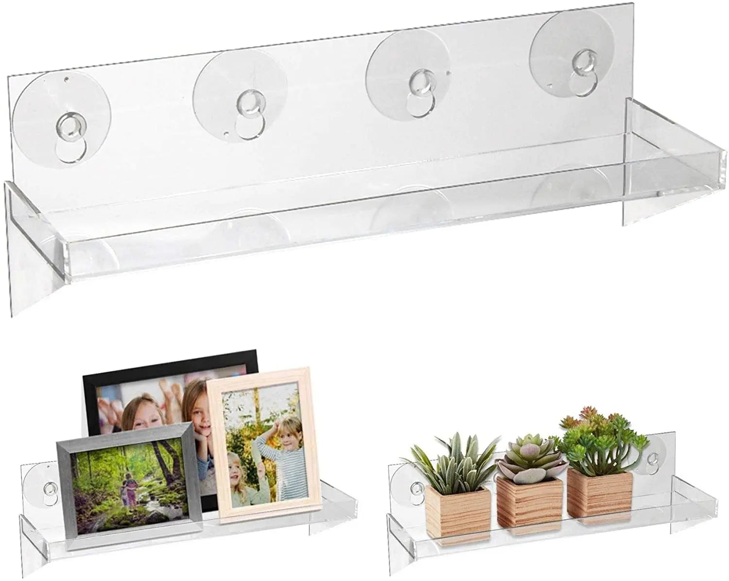 Acrylic Window Shelf Ledge Indoor Display Rack with Suction Cup Holder for Plants Succulents Flowers Herbs for Window Planter