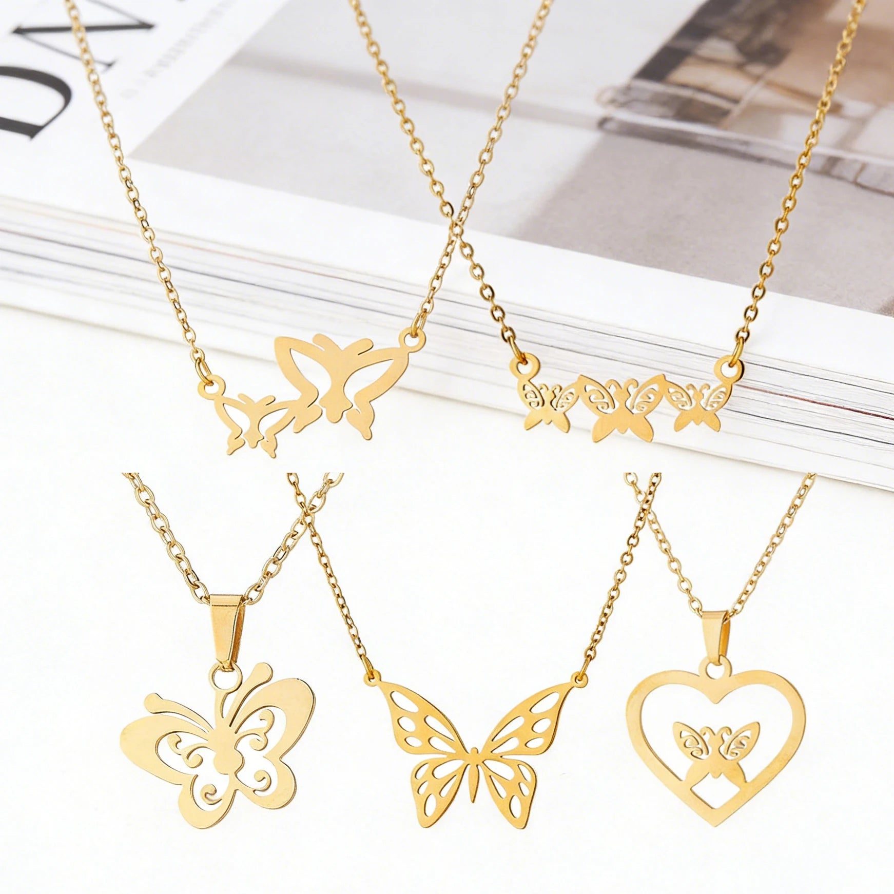 Wholesale Non Tarnish Silver 18k Gold Plated Stainless Steel Butterfly Pendant Necklace Jewelry for Women