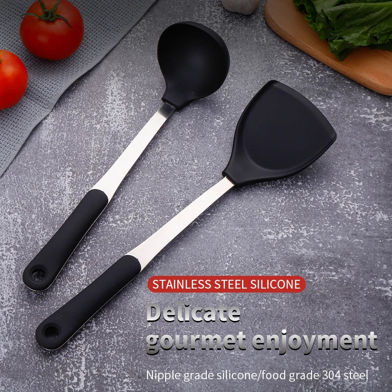 Hot Sale Stainless Steel and Silicone Cookware Set Kitchen Utensils with Anti-Scald Handle Metal Cooking Tools