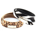 Hot Sell Zebra Women Magnetic Clasp Armbander Genuine Bracelet Real Leopard Horsetail Leather Double Wrap Bracelet Bangle