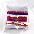 Fashion Women Bohemian Custom Jewelry Summer Beach 12pcs Lover 346mm Glass Seed Bead USA Flag Elastic Heart Stack Bracelet Set