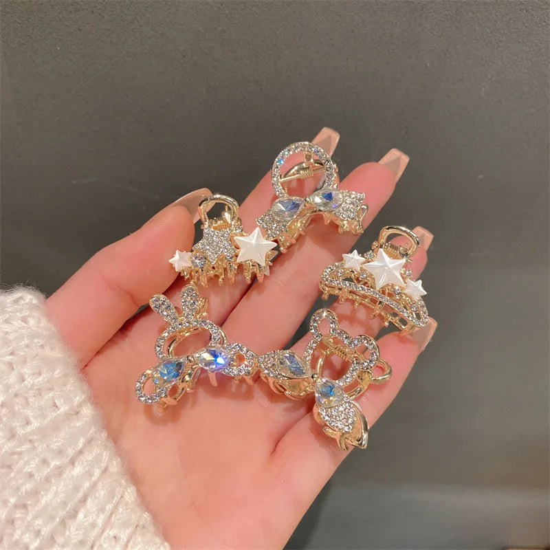 Luxury Crystal Rabbit Bear Star Hair Accessories Small Metal Hair Clips for Women Rhinestone Cute Little Hair Claws
